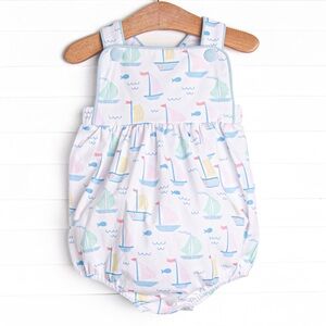 Stitchy Fish Dock Days Bubble Blue Sailboat Romper 18M Nautical Baby Outfit